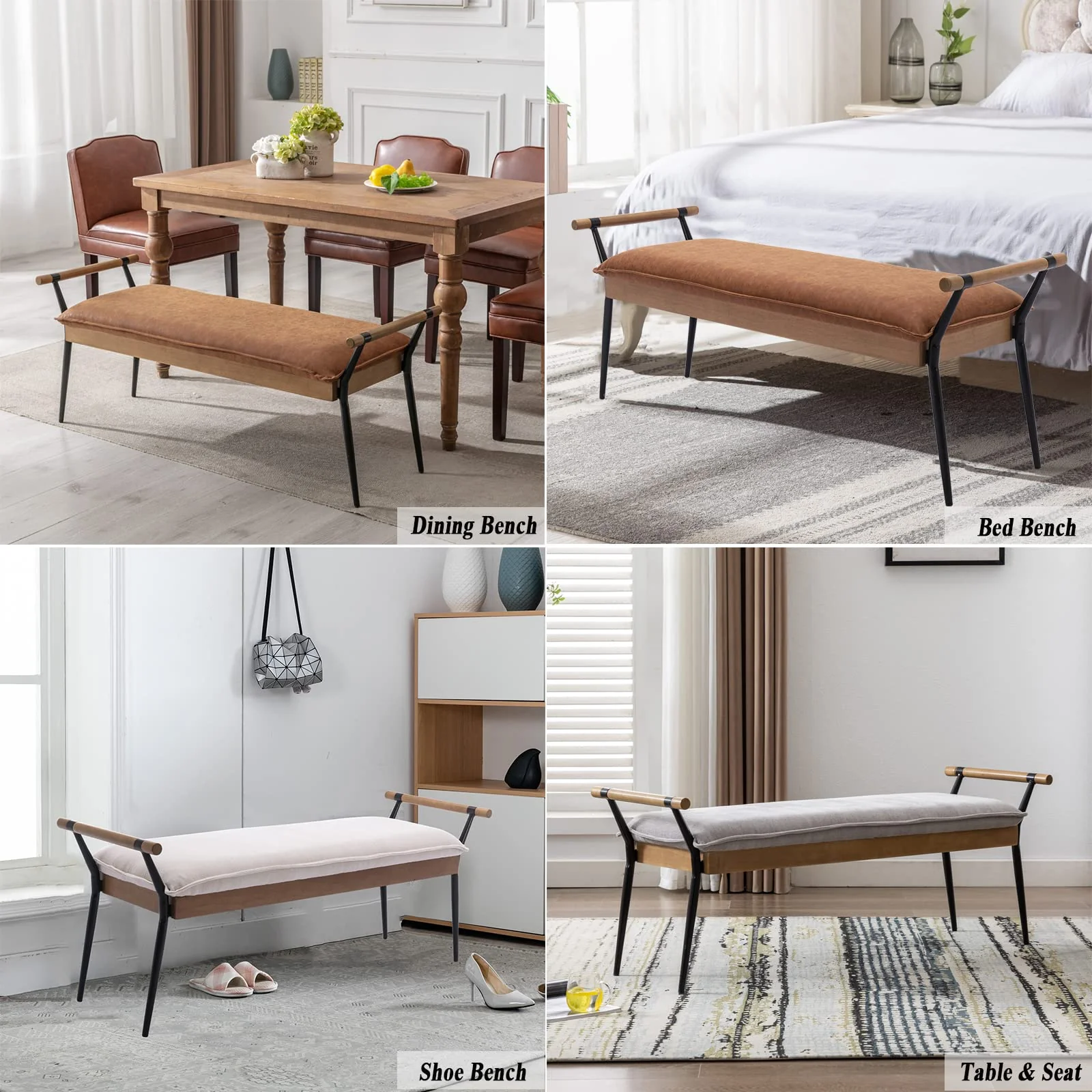 Rectangle Metal Legs Bench with Arms - 2465BH - Image 28